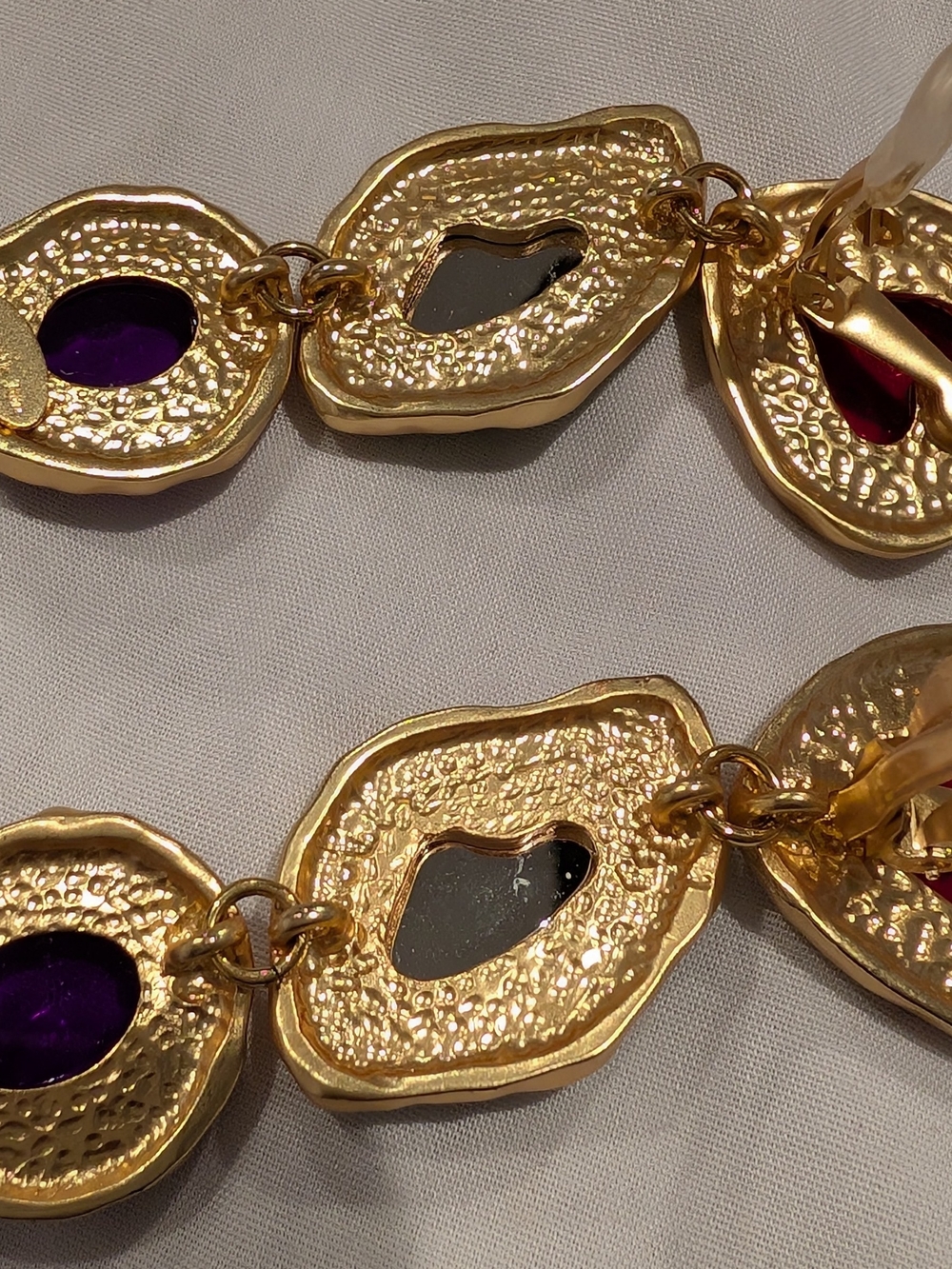 Catwalk Jon Gold-Tone Multi-Color Heart Drop Earrings - Red, Green & Purple - Picture 3 of 5